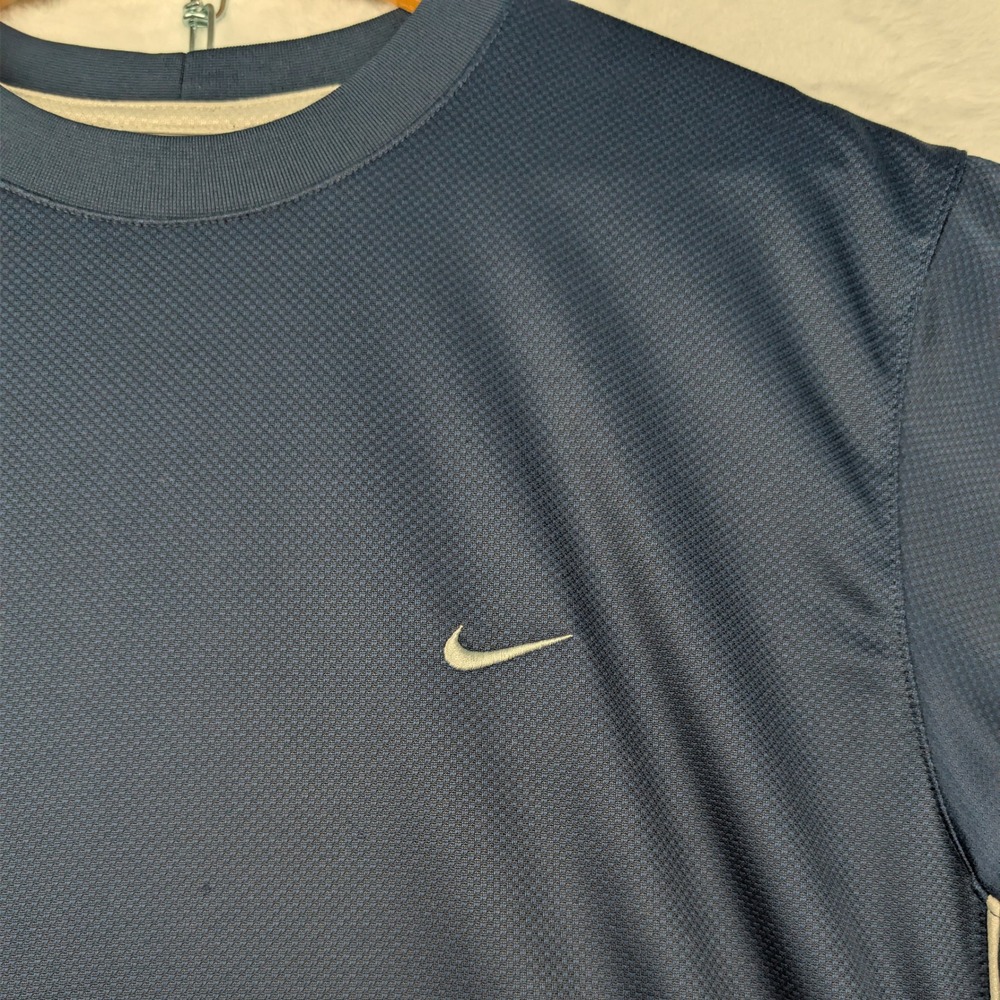 VTG Nike T-Shirt Men's L Navy Blue Gray Piping Swoosh Logo Mesh Athletic Y2K - Picture 6 of 8